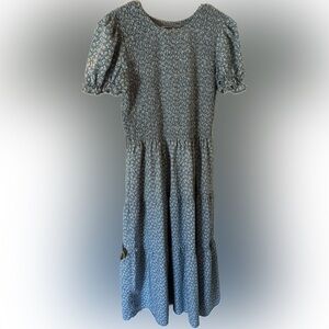 Blue Floral Smocked Tiered Dress